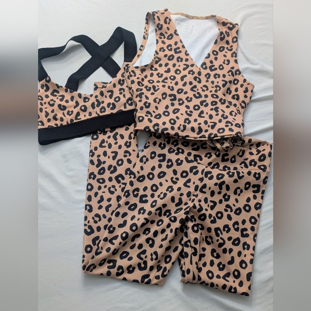 Celestial Bodiez Leopard Print Active 3 Piece Set - Taupe and Black